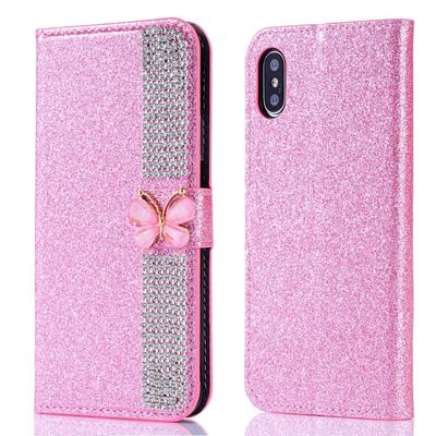 Flash Powder Electroplated Diamond Inlay Phone Case Untuk Iphone Xr Xs 11 12 13 14 Pro Max Cell Cover