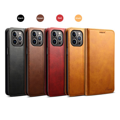 Casing Ponsel Dompet Kulit Asli ODM / OEM Casing Kulit Iphone Mewah