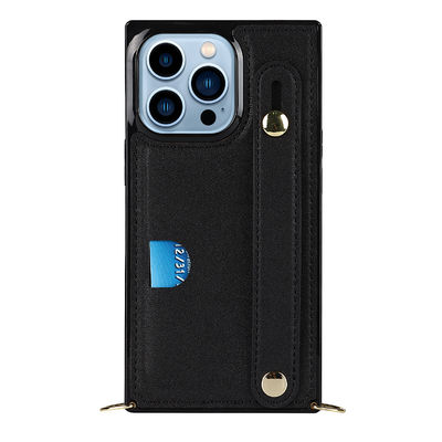 Casing Dompet Iphone Indah Kulit OEM / ODM Sarung Telepon Hitam